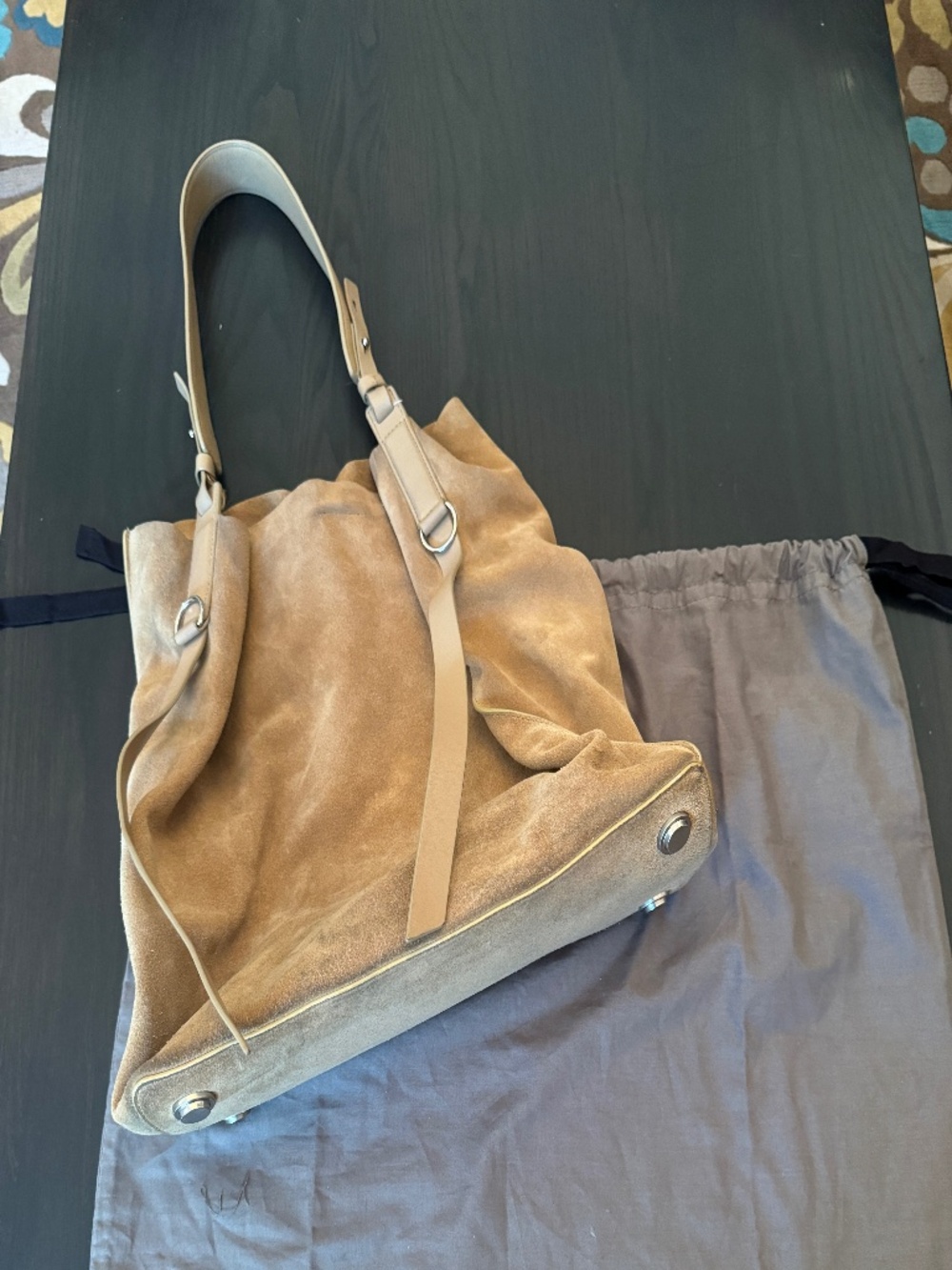 ALLSAINTS Paradise North South Suede Tote (TAN) - Picture 3 of 12